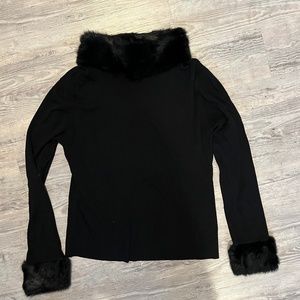 Black, faux Fur collar long sleeve sweater
